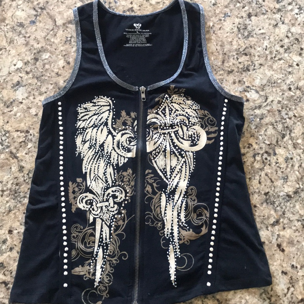 Vance Biker wear bling zip sleeveless top size L